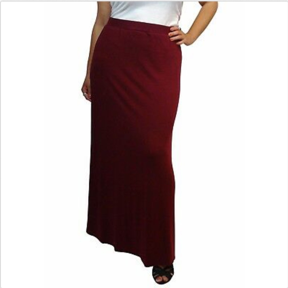 NEW Full Length Maxi Skirt Banded Waist- Burgundy